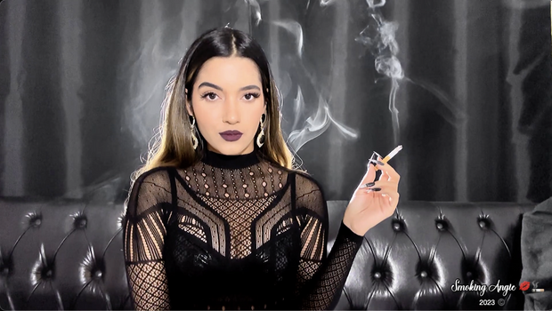 Smoking Marlboro Red 100s wearing a Victoria's Secret shine strap lingerie  set