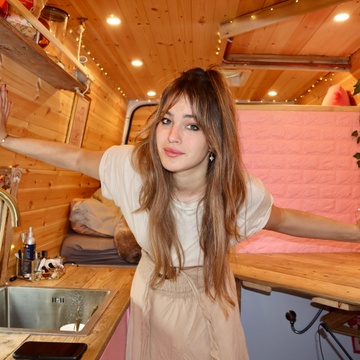 Ame in a van