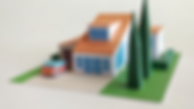 Diorama Modern House and Red Car