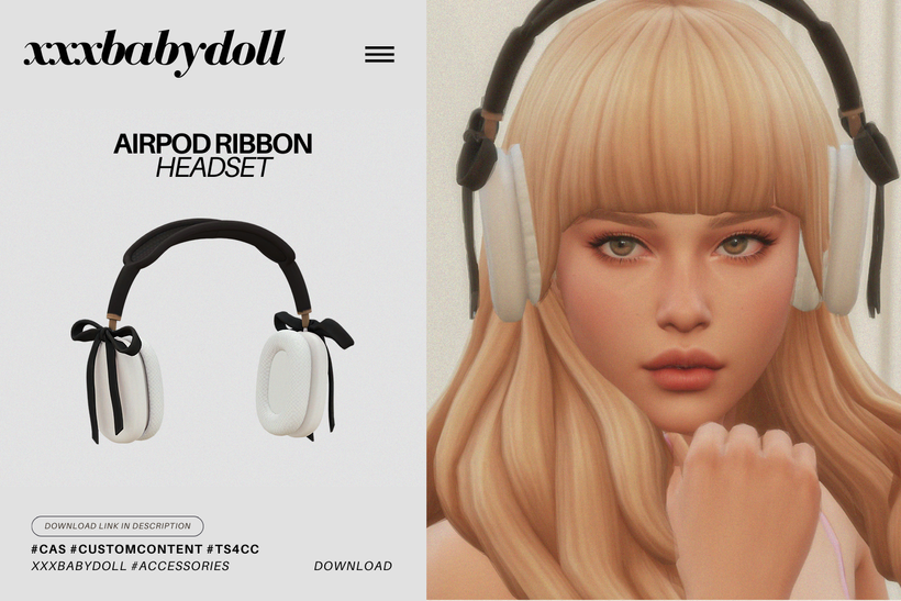 XXXBABYDOLL AirPod Ribbon Headset Sims 4 CC official preview