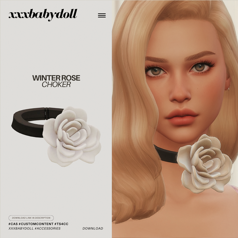 XXXBABYDOLL Winter Rose Choker Sims 4 CC official preview