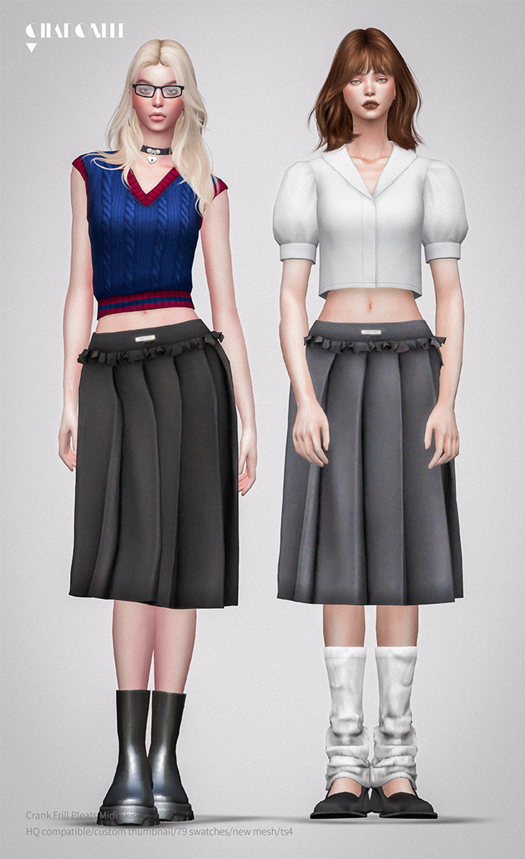 スカート CRANK Frill pleated midi skirt MUSINSA | CRANK Frill pleated midi skirt_dark navy