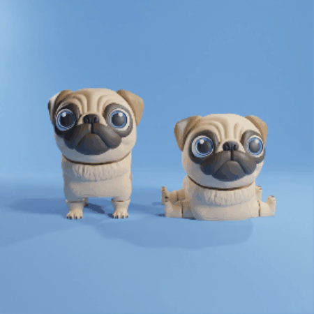Pug dog flexi - articulated - STL & 3mf multicolor