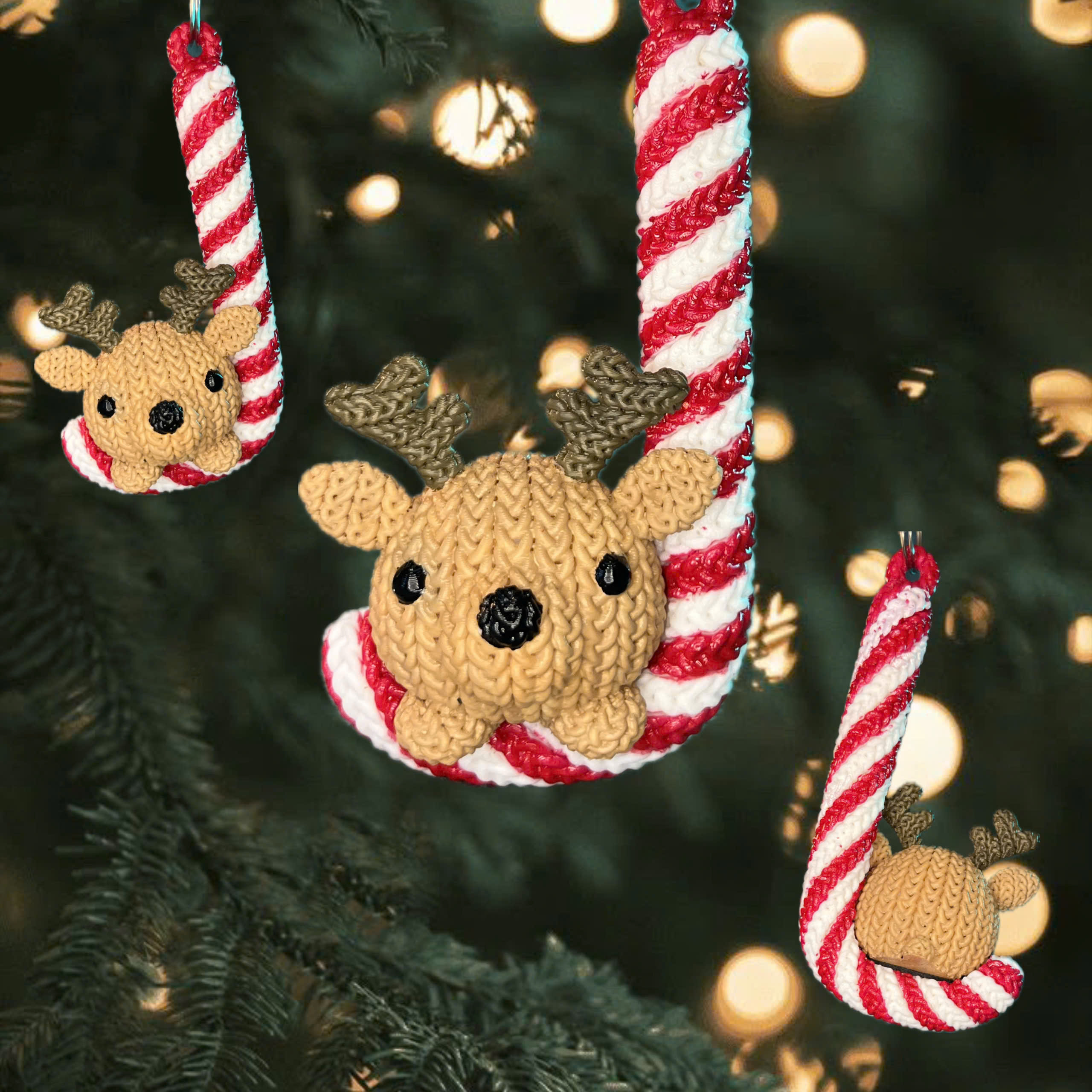 Deer and Candy Crochet - Knitted - Christmas Tree Decor