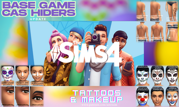 Base Game CAS Hiders Update - Tattoos & Makeup Pack | Patreon