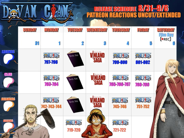 NAKAMA here is this week’s calendar 8/31-9/8 