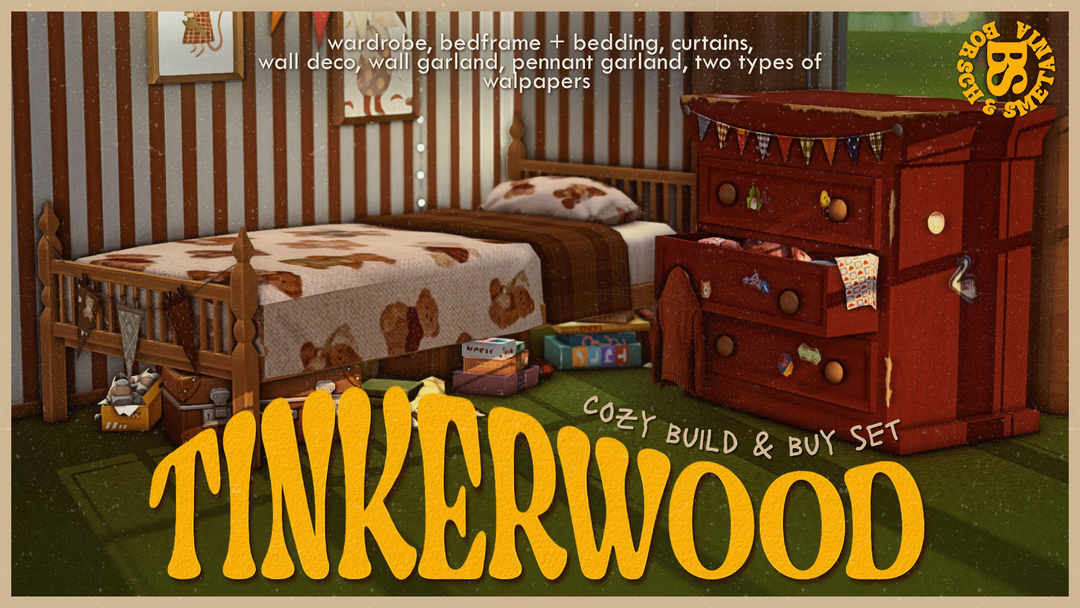 Tinkerwood vintage kids room Sims 4 CC by borsch and smetania