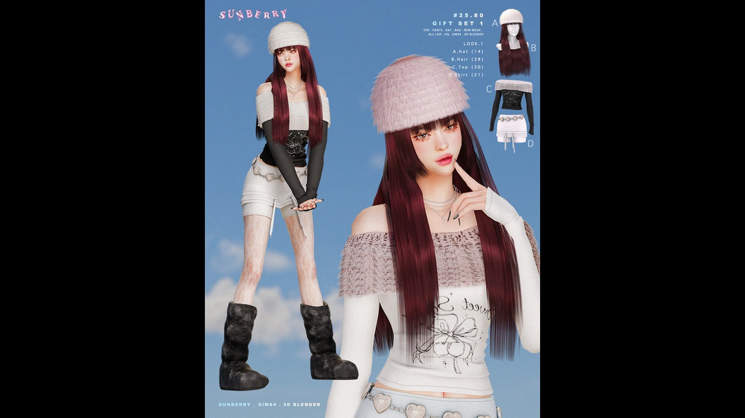 SUNBERRY]#25.80_🎁GIFT SET 1 hair&hat&top&skirt(Early Access