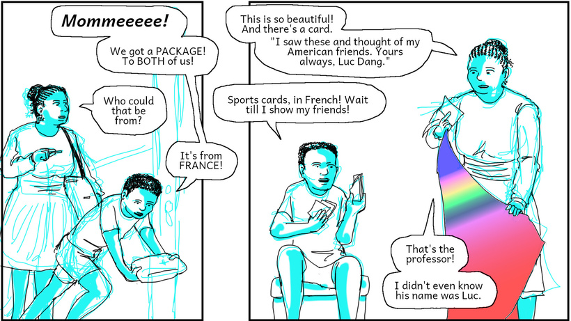 Mahalia and her son Quentin receive gifts