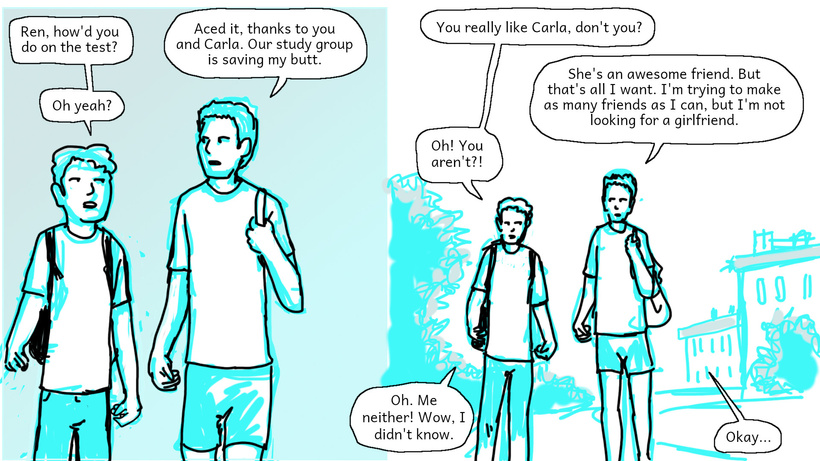 Ren and Alexander walk on campus