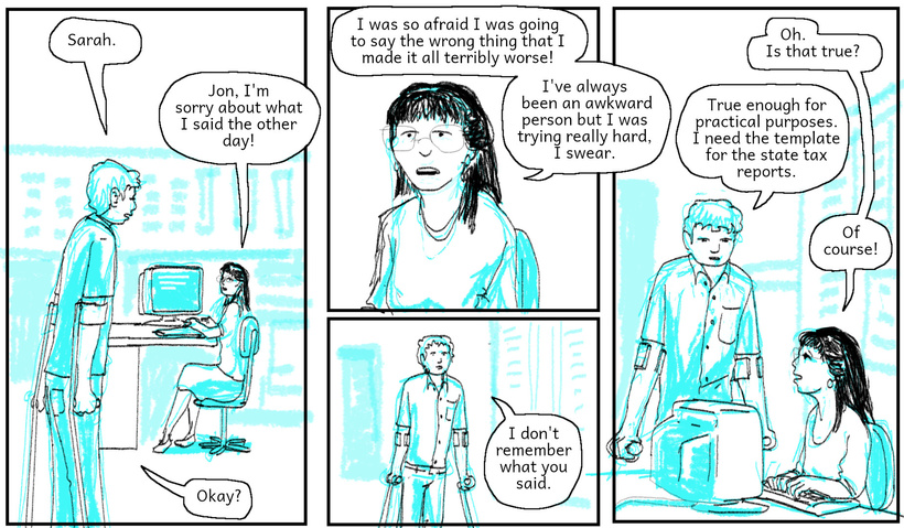 Jon makes up with his awkward co-worker Sarah