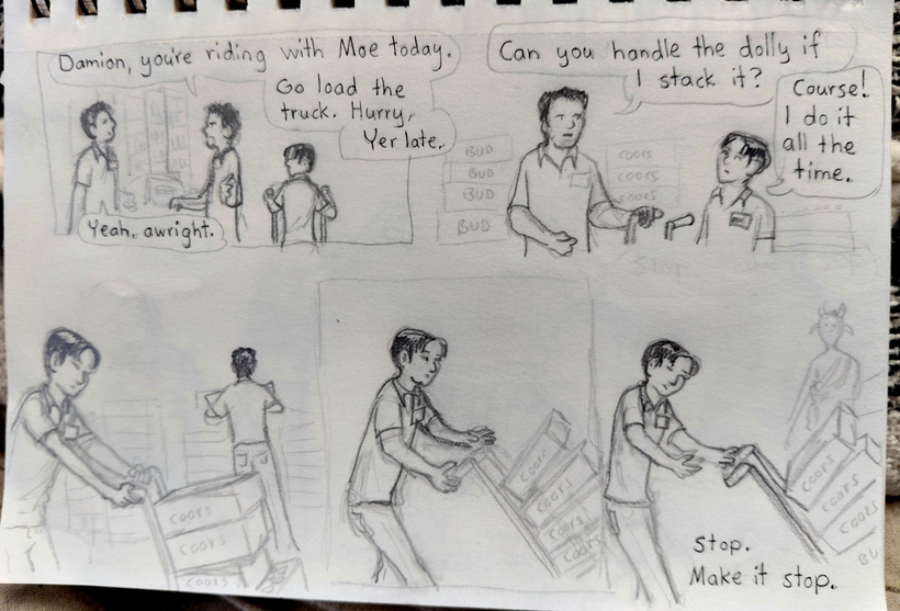 Maurice arrives at his job at Liquor Warehouse