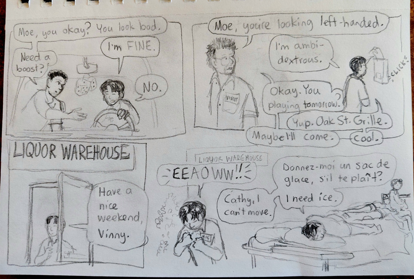 Maurice pretends he is fine until he leaves work