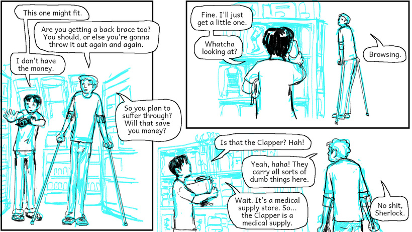 Maurice and Jon are at the medical supply store