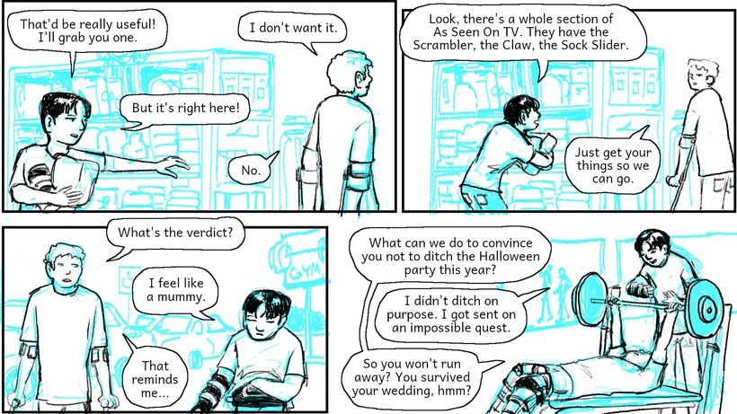 Maurice gets his back and arm braces