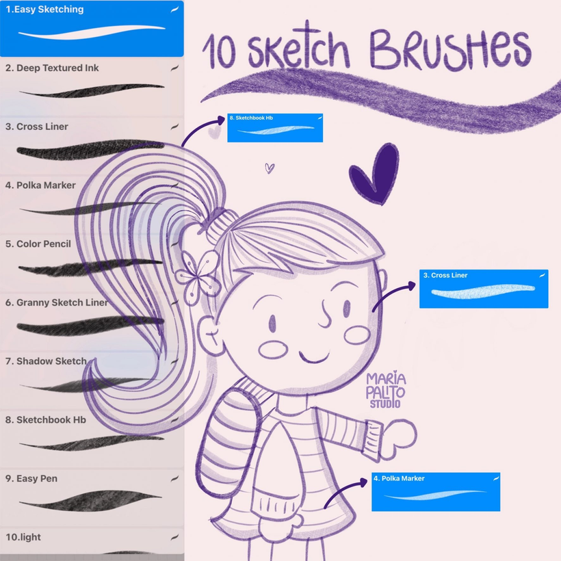 10 SKETCHING Procreate Brushes, Digital Sketch Brushes with Texture M002
