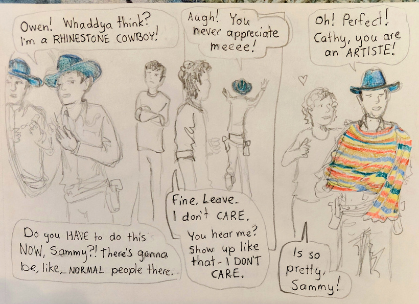 Sammy gets Cathys help on his Halloween costume