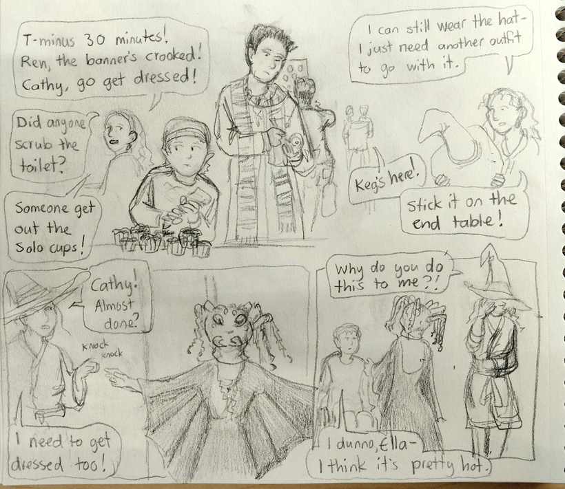 Ella shouts directions to everyone as the party is about to begin