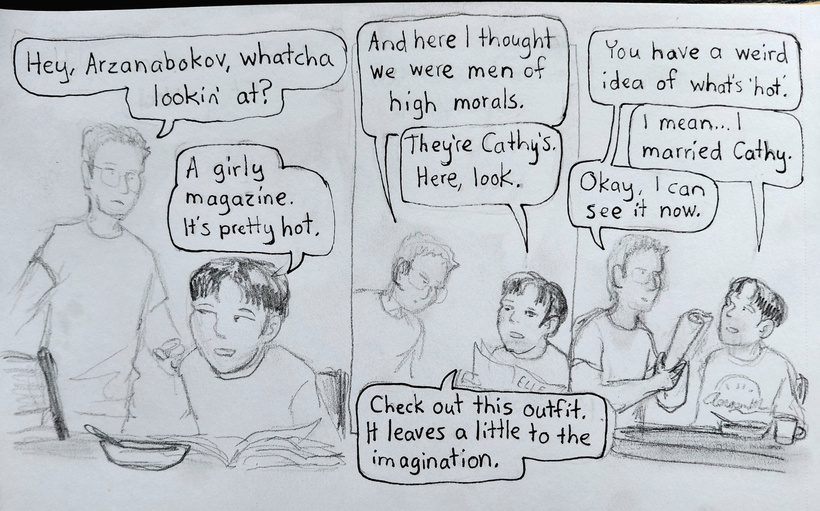 Maurice looks at Elle magazine for the girls and Ren thinks he is weird