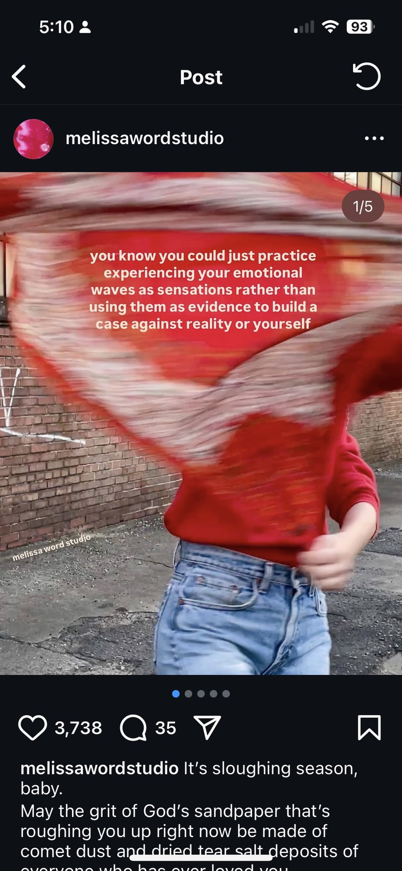 An image that says "you know you could just practice experiencing your emotional waves as sensations rather than using them as evidence to build a case against reality or yourself"