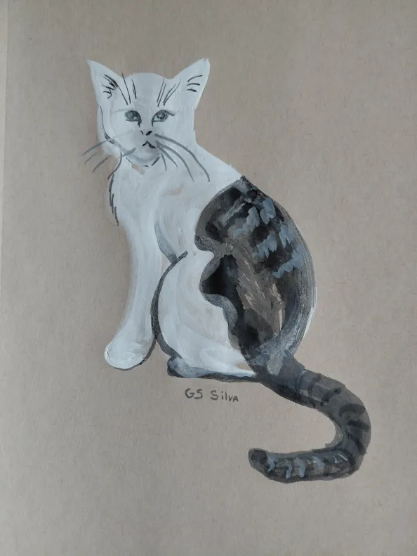 Typhoon my white and black cat done in ink brush
