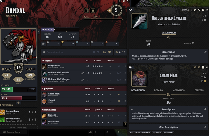Regular longsword sheet next to masked +1 longsword in Foundry