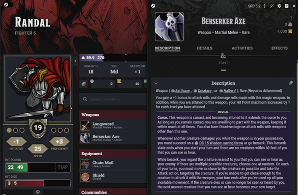 Javelin of Lightning in Foundry while unidentified: name hidden, attack and damage still visible