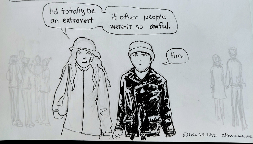 Ella and Maurice walking across campus in the November chill