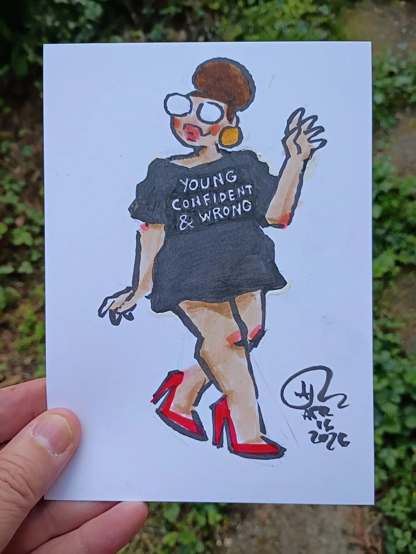 A drawing of Val in ink and marker