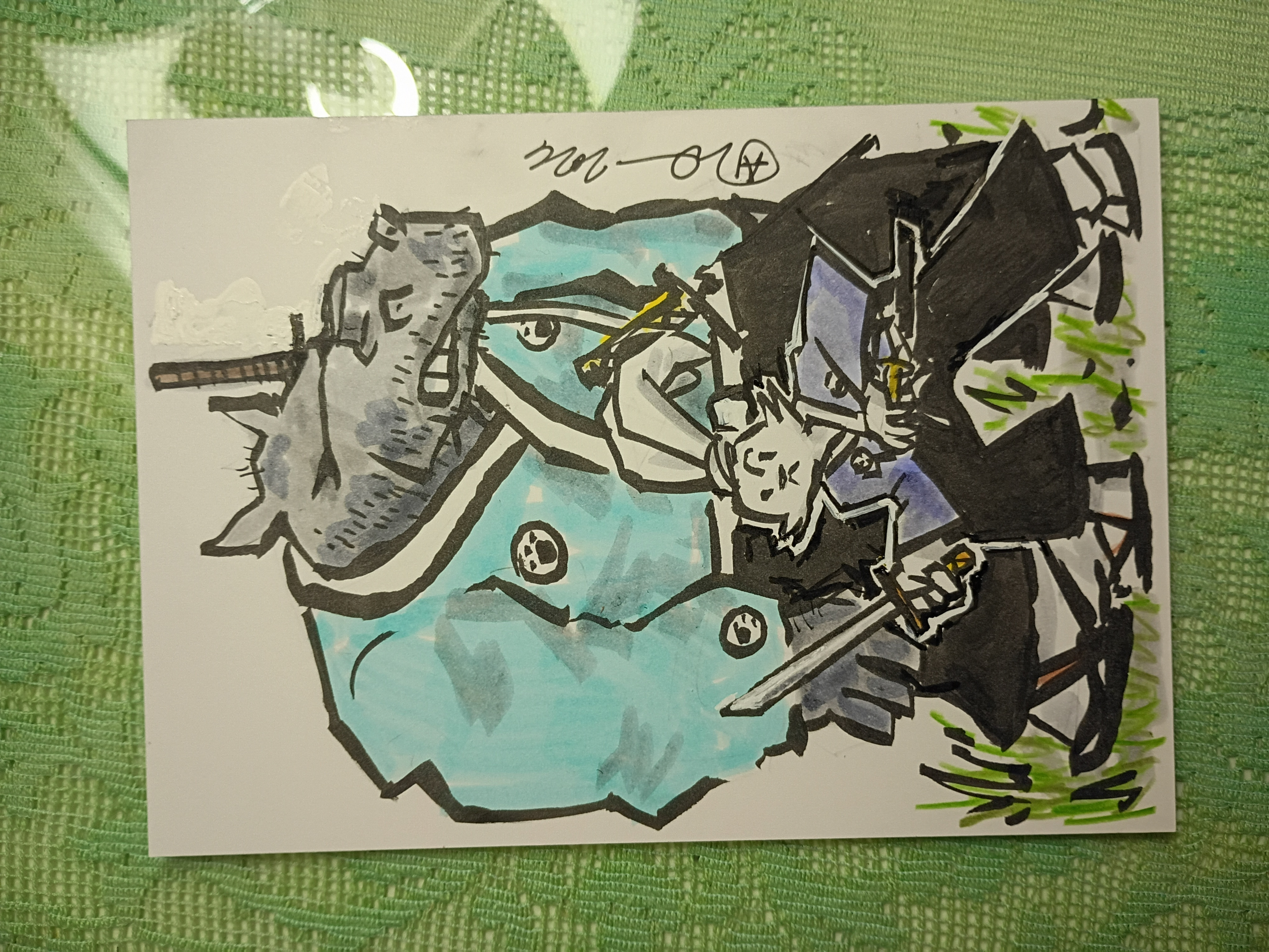 A drawing of Usagi Yojimbo and Gen