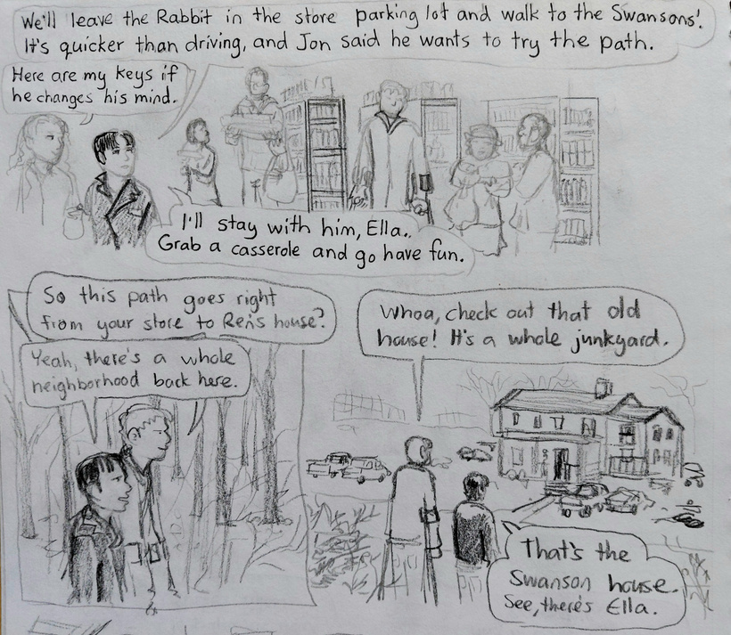 The aliens travel to Maurices family store for thanksgiving and then to Rens families house