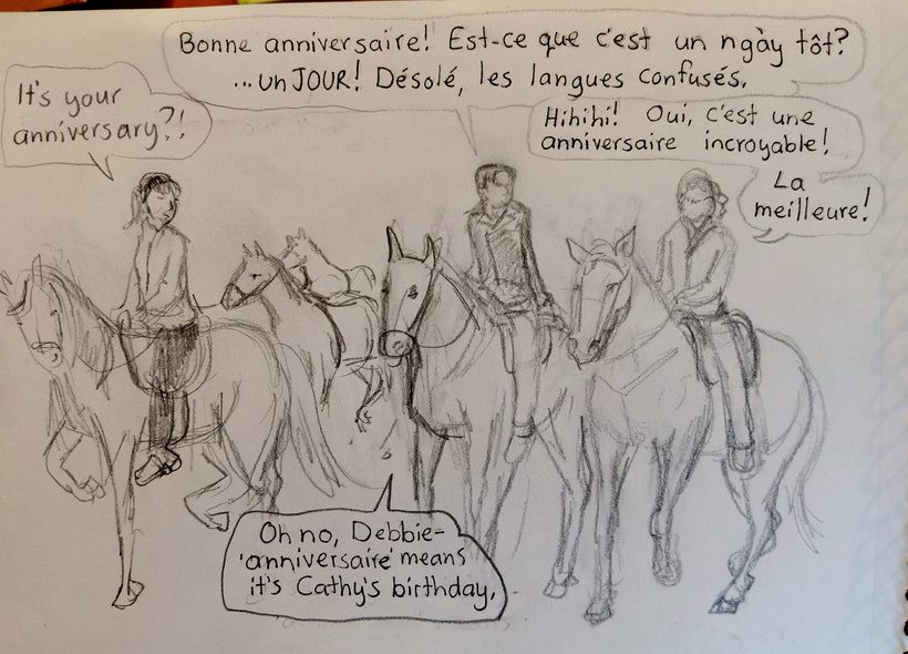 Cathy and Maurice ride horses with their friend Debbie