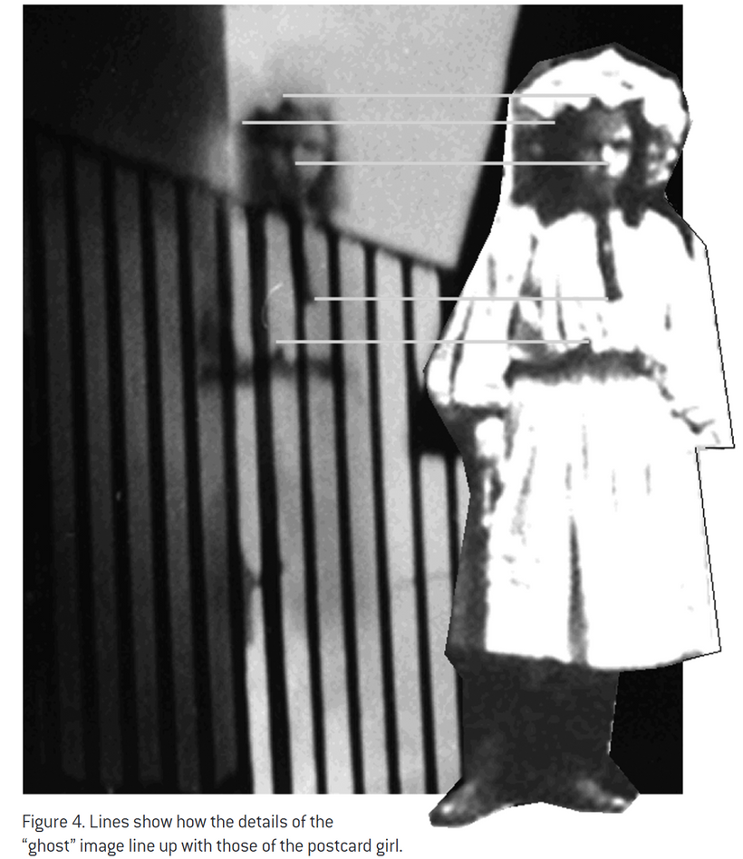 Comparing Wem Town Hall ghost to photo of 1910 postcard girl.