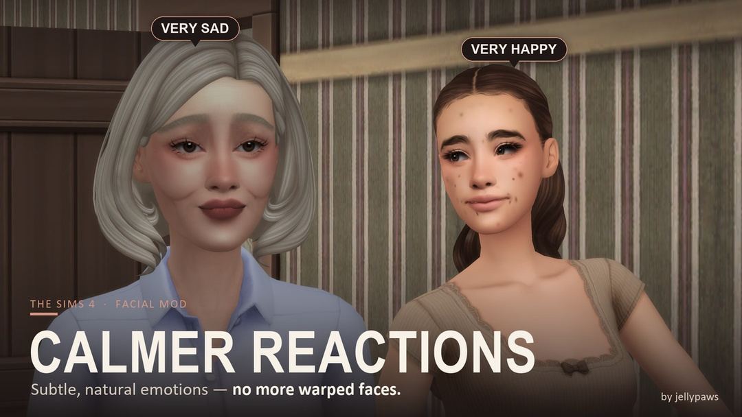 Calmer Reactions facial animation replacement for The Sims 4 by JellyPaws