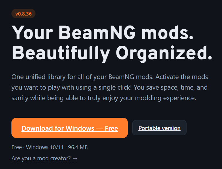 Download BeamNG Mod Manager at BeamModManager.xyz
