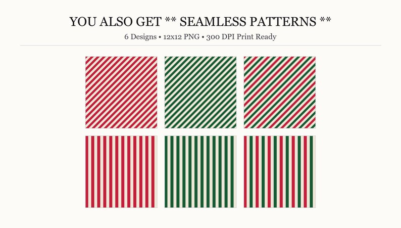 Christmas Stripes Printable Stationery Set, Festive Lined Paper, Holiday Digital Paper Pack