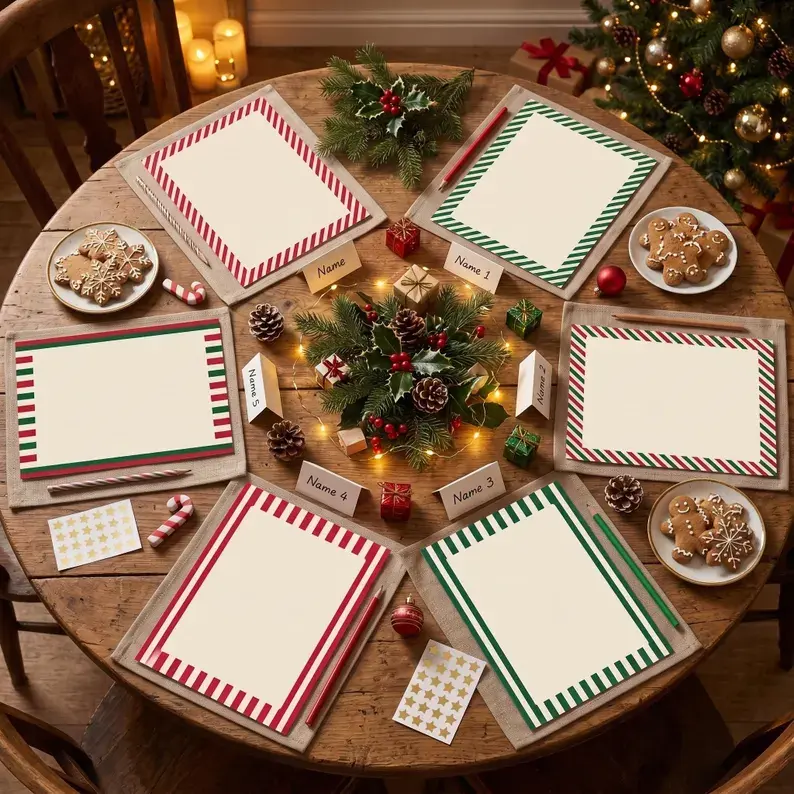 Christmas Stripes Printable Stationery Set, Festive Lined Paper, Holiday Digital Paper Pack