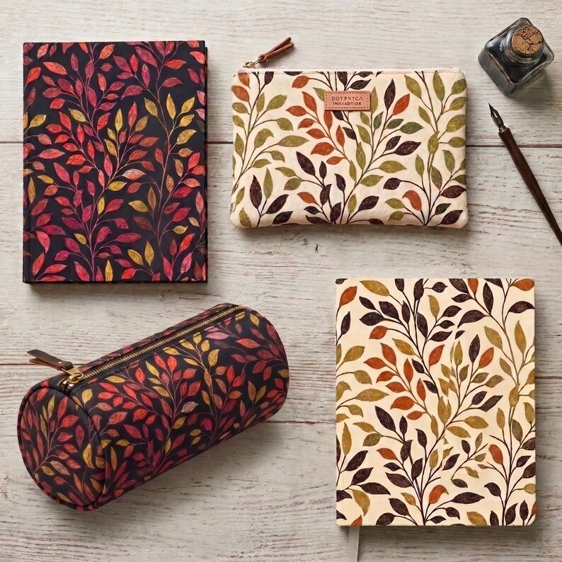 Autumn Botanical Leaves Stationery Set, Fall Cottagecore Writing Paper, Digital Scrapbook Pack