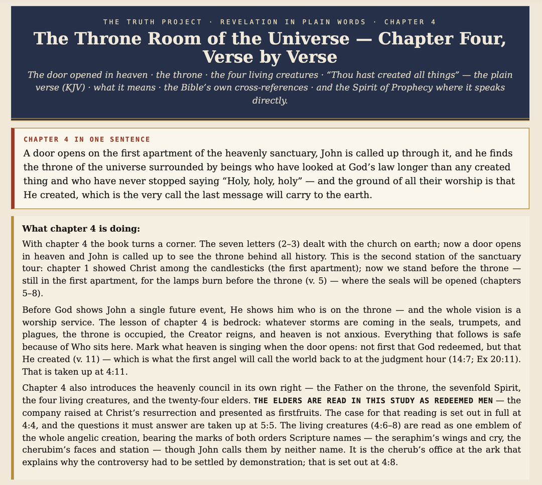 Chapter 4 of the Revelation In Plain Words Bible Commentary Series is now available!