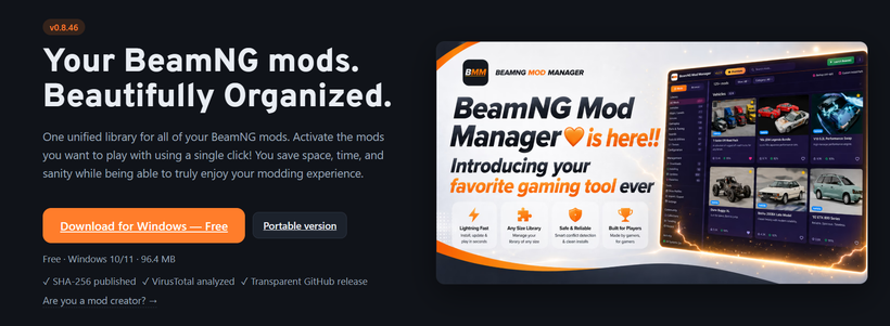 Download area on the BeamModManager.xyz website.