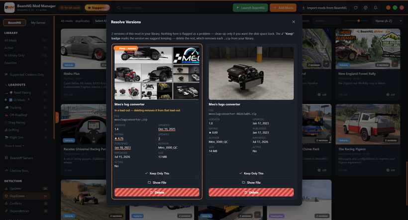 Mod Duplicate resolver in BeamNG Mod Manager. Learn more about BMM at BeamModManager.xyz.