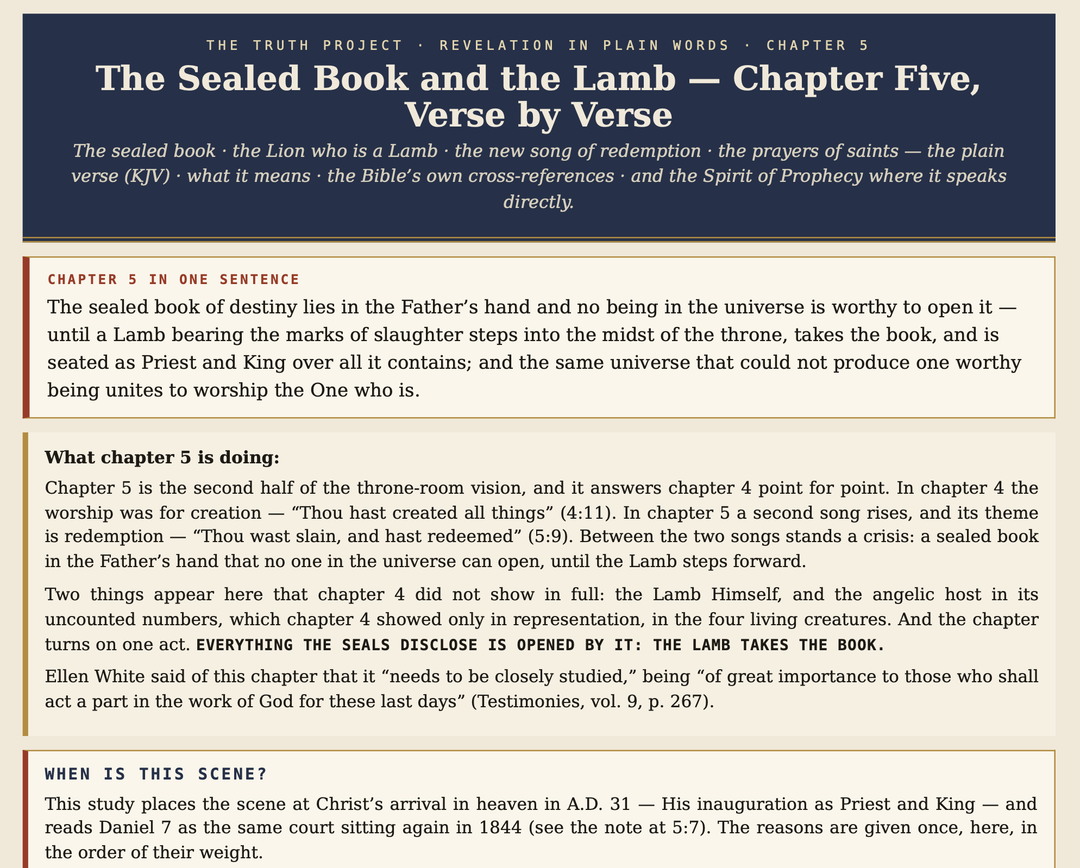 Chapter 5 Is Here: The Sealed Book and the Lamb | Revelation in Plain Words
