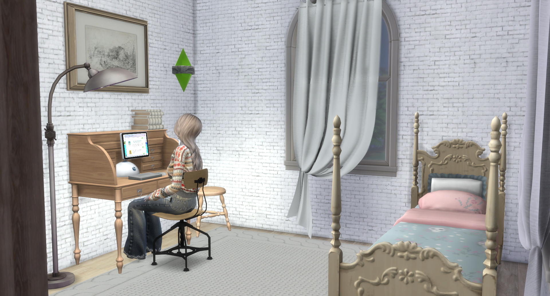 Second bedroom in the shabby chic Stonestreet Apartment 3 renovation in The Sims 4