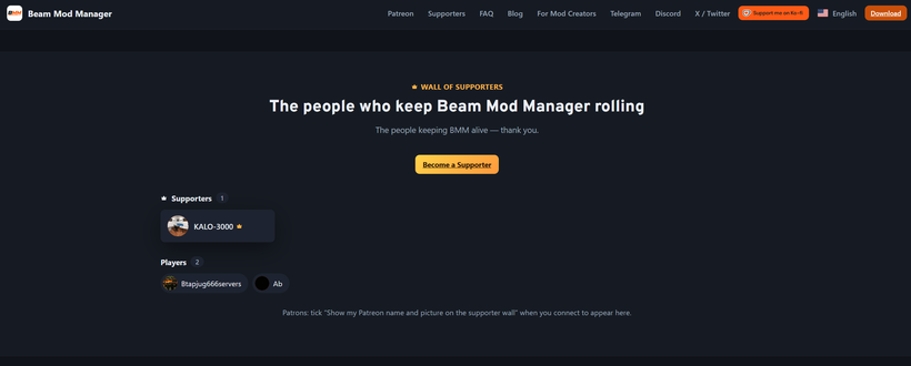 Wall of Supporters on BeamModManager.com