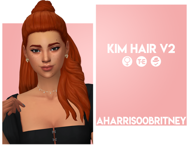 Kim Hair V2 custom content (CC) for Sims 4 by aharris00britney