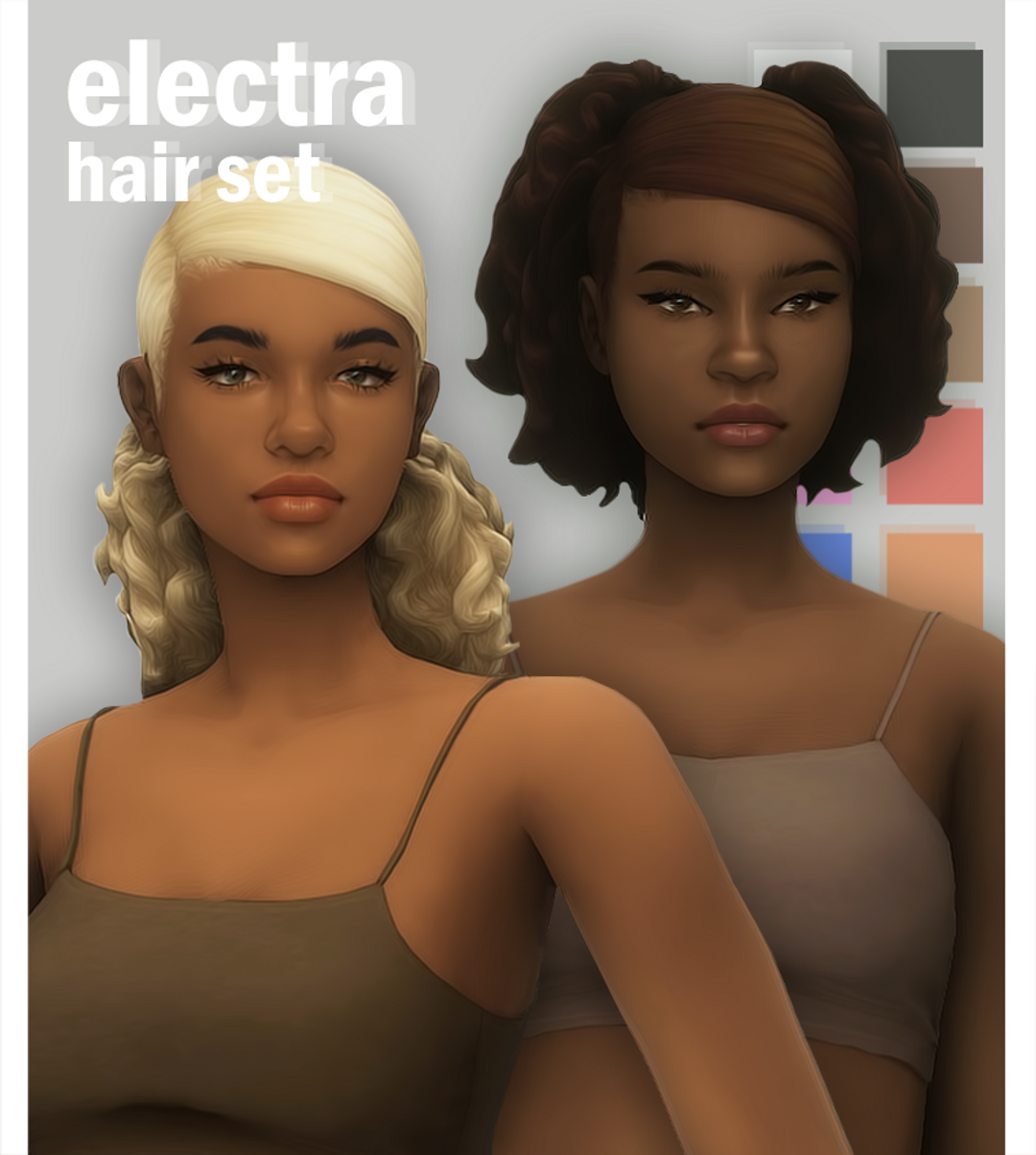electra hair set custom content (CC) for Sims 4 by okruee