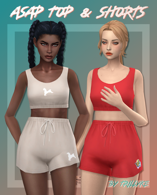 ASAP Top & Shorts custom content (CC) for Sims 4 by trillyke