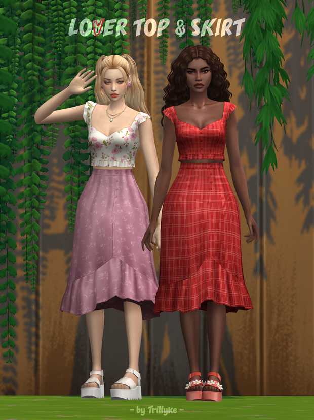 LO♡ER Top & Skirt custom content (CC) for Sims 4 by trillyke