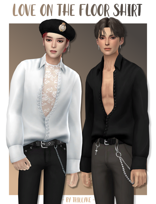 Love On The Floor Shirt + Focus Accessory Lace Top custom content (CC) for Sims 4 by trillyke