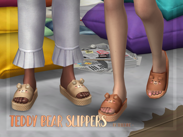 Teddy Bear Slippers custom content (CC) for Sims 4 by trillyke